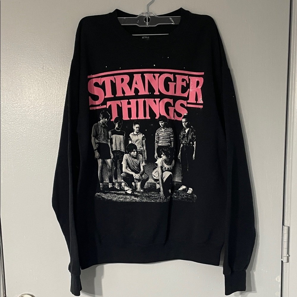 Netflix Stranger Things Black and Pink Crewneck Sweater
